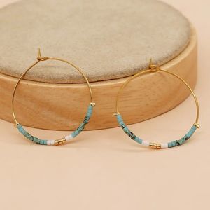 Turquoise gold beaded hoop earrings